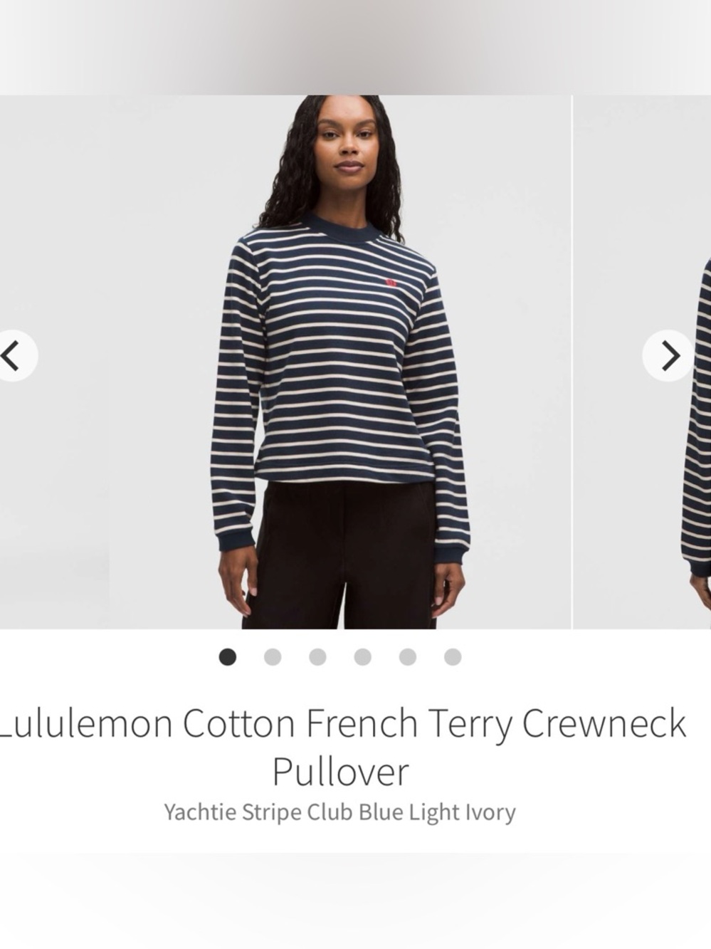 lululemon athletica Navy and Ivory Striped Crewneck Sweatshirt